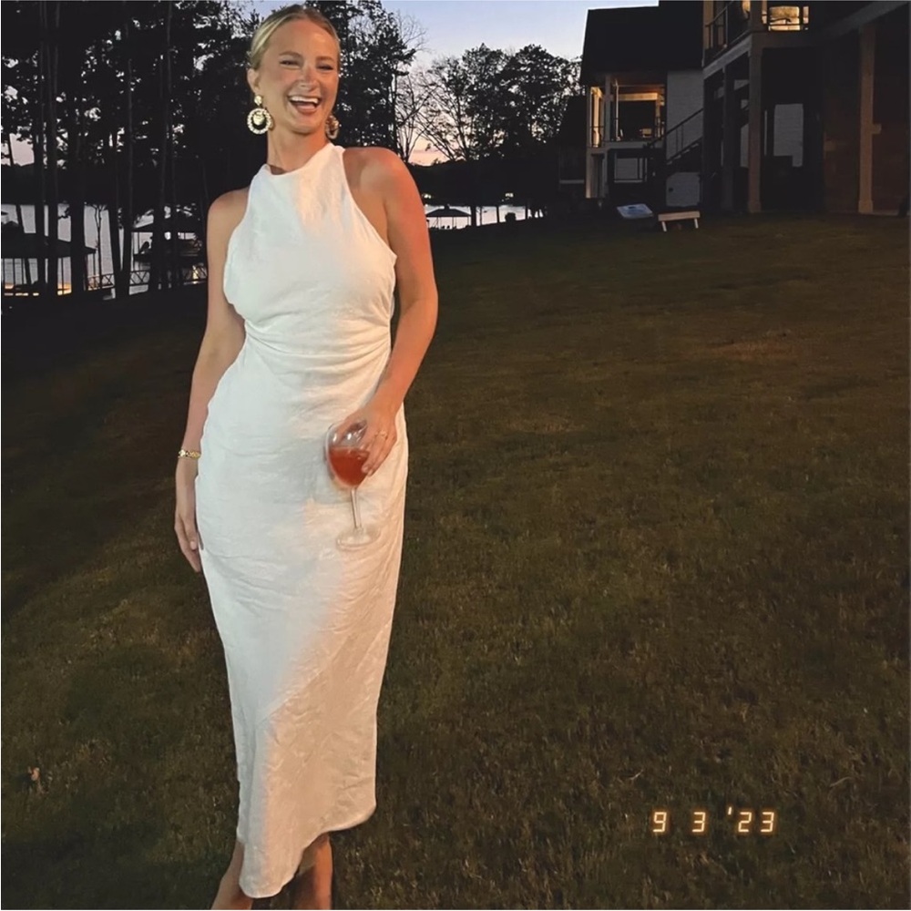 Reformation Casette Linen Dress in White
